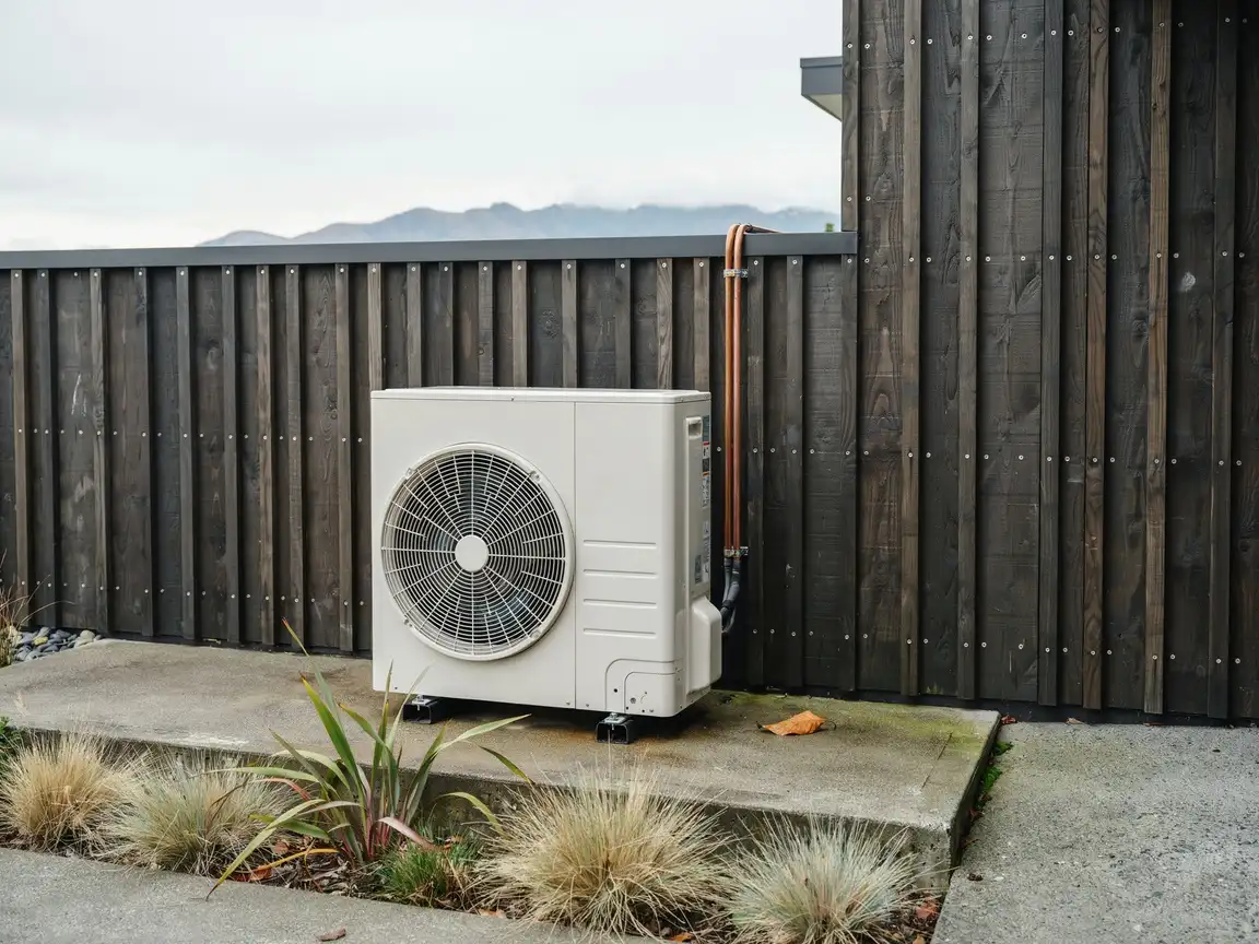 Heat pump outdoor unit on a Queenstown home